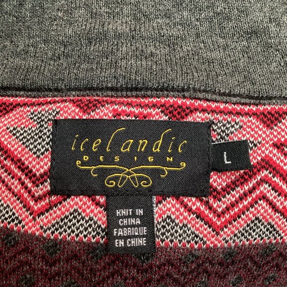 Icelandic Design Black & Red Zip-Up Cardigan Sweater Womens L 100% Cotton - Picture 9 of 13